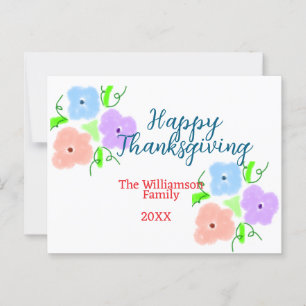 Blue purple pink happy thanksgiving add family n postcard