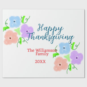 Blue purple pink happy thanksgiving add family n wrapping paper