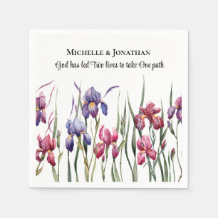 Blue Purple Pink Iris Floral Inspirational Wedding Napkin