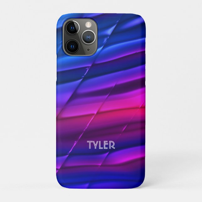 Blue Purple Pink Metal Look, Name White Text Case-Mate iPhone Case (Back)