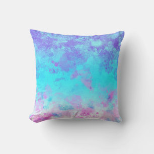 Blue Purple Pink Paint Splash Pastel Abstract Cushion