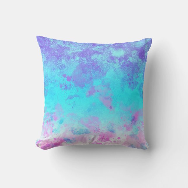 Blue Purple Pink Paint Splash Pastel Abstract Cushion (Front)