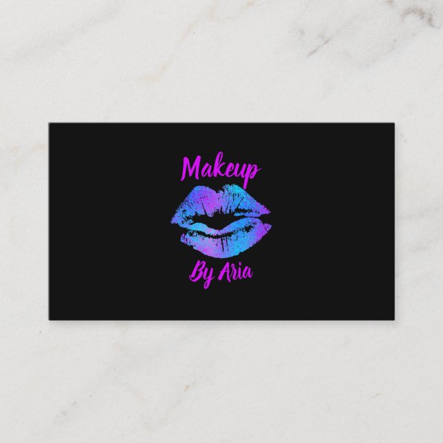 Blue Purple Pink Painted Lips Makeup Artist Business Card (Front)