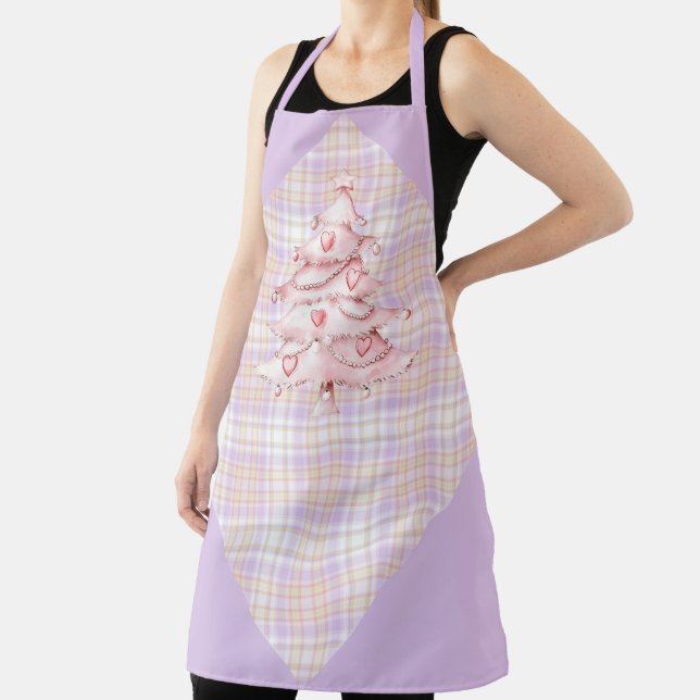 Blue Purple Pink Plaid and Christmas Candy Canes A Apron (Insitu)