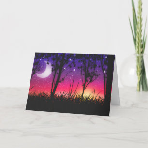 Blue Purple Pink Sunset Moonrise Card