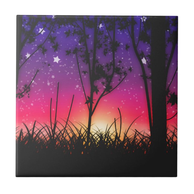 Blue Purple Pink Sunset Moonrise Tile (Front)