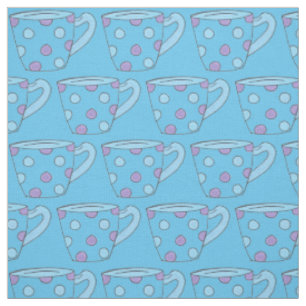 Blue Purple Polka Dot Teacup Tea Time Cup Cuppa Fabric