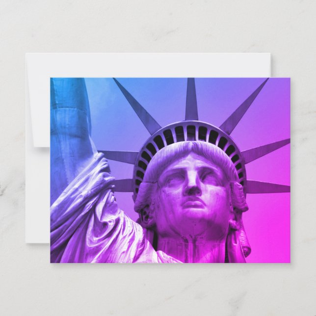 Blue Purple Pop Art Statue Liberty New York Card (Front)