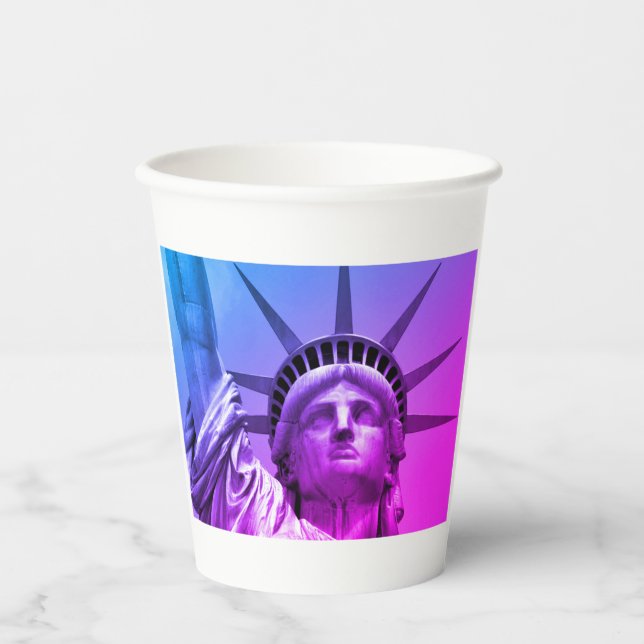 Blue Purple Pop Art Statue of Liberty New York Paper Cups (Front)