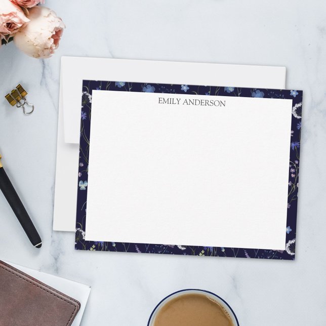 Blue Purple Pretty Wildflower Floral Pattern Card (In situ)