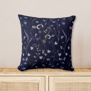 Blue Purple Pretty Wildflower Floral Pattern Cushion