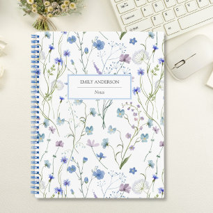 Blue Purple Pretty Wildflower Floral Pattern Notebook