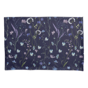 Blue Purple Pretty Wildflower Floral Pattern Pillowcase
