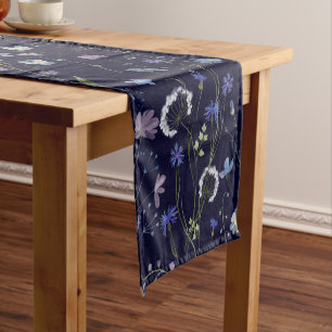 Blue Purple Pretty Wildflower Floral Pattern Short Table Runner