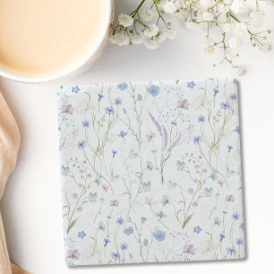 Blue Purple Pretty Wildflower Floral Pattern Stone Coaster