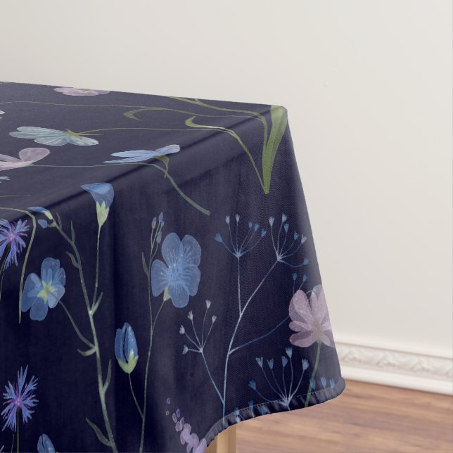 Blue Purple Pretty Wildflower Floral Pattern Tablecloth (In Situ)