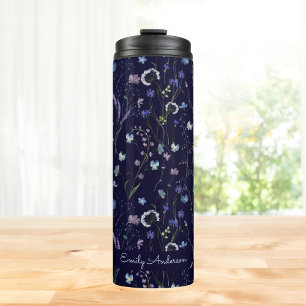 Blue Purple Pretty Wildflower Floral Pattern Thermal Tumbler