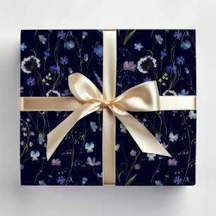 Blue Purple Pretty Wildflower Floral Pattern Wrapping Paper Sheet