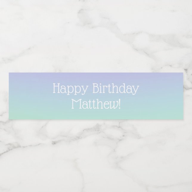 Blue Purple Rainbow Fairy Lights Boys Birthday Water Bottle Label