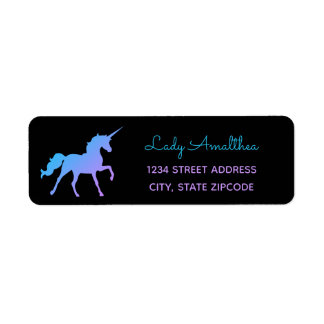 Blue & Purple Rainbow Unicorn Address Label