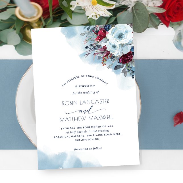 Blue, Purple, Red Floral Celestial Blooms Wedding Invitation (Creator Uploaded)
