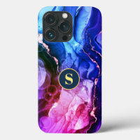 Blue, Purple & Red-Violet Liquid Ink, Monogram