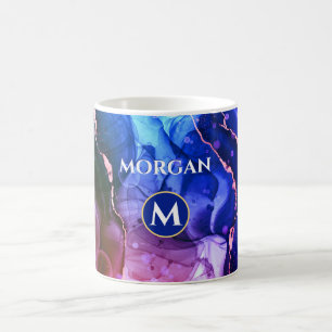 Blue Purple Red-Violet Liquid Ink, Monogram & Name Coffee Mug