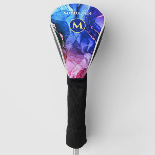 Blue Purple Red-Violet Liquid Ink, Monogram & Name Golf Head Cover