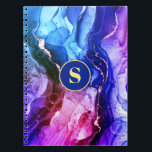 Blue, Purple & Red-Violet Liquid Ink, Monogram Notebook<br><div class="desc">A trendy Blue,  Purple,  and Red-Violet Liquid Ink design with personalised yellow Monogram in dark blue and gold circle.</div>