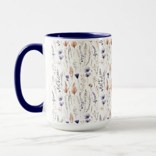 Blue Purple Rose Beige Wildflowers Botanical Boho Mug