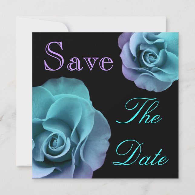 Blue Purple Roses Wedding Save Date Announcement (Front)