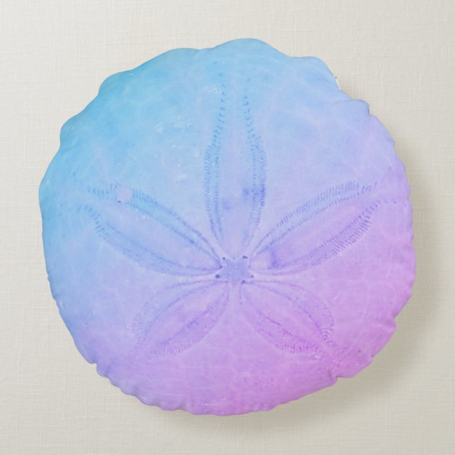 Blue Purple Sand Dollar  Coastal Beach Round Cushion (Back)