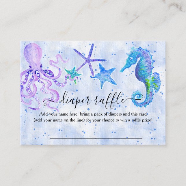 Blue Purple Seahorse Octopus Starfish Seaside Baby Business Card (Front)