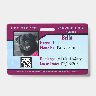 Blue/Purple service dog ID card Badge