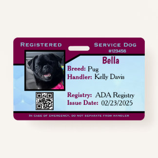 Blue/Purple service dog ID card Badge ID Badge