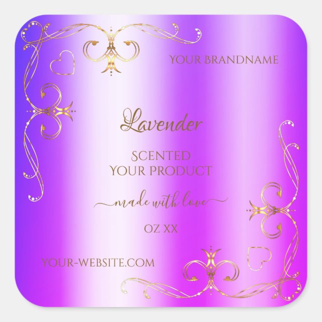 Blue Purple Shimmery Gold Ornate Product Labels (Front)