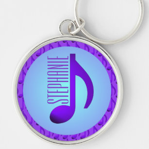 Blue Purple Single Music Note Elegant Custom Name Key Ring
