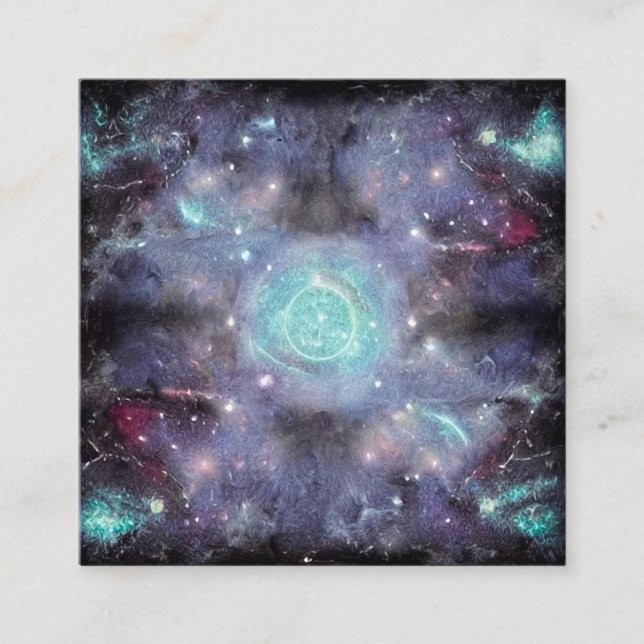 Blue Purple Space Grunge Background Square Business Card (Front)