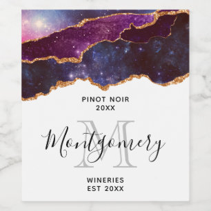 Blue & Purple Space & Stars Agate Wine Making      Wine Label
