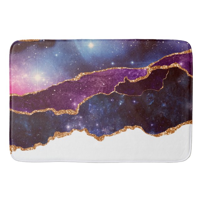 Blue & Purple Space & Stars Modern Agate Bath Mat (Front)