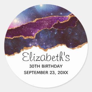 Blue & Purple Space & Stars Modern Agate Birthday Classic Round Sticker