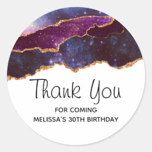 Blue & Purple Space & Stars Modern Agate Birthday Classic Round Sticker
