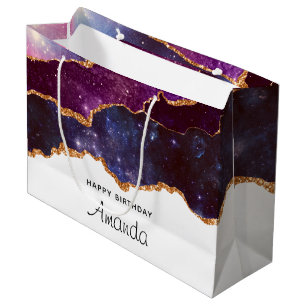 Blue & Purple Space & Stars Modern Agate Birthday Large Gift Bag