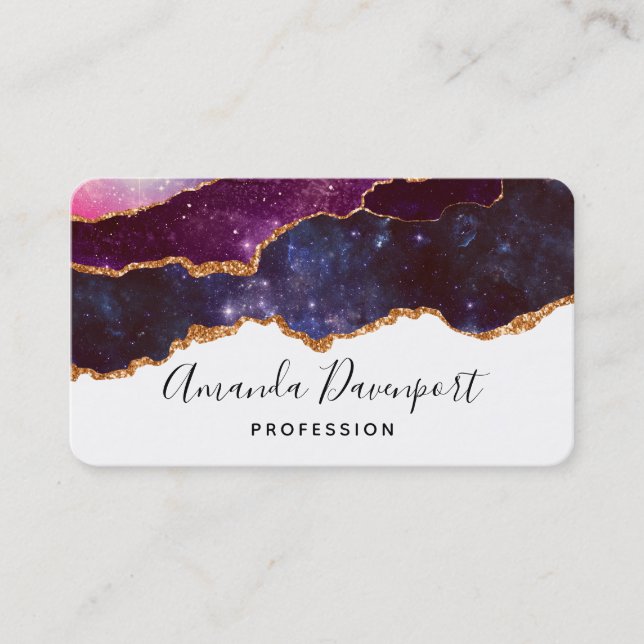 Blue & Purple Space & Stars Modern Agate Business Card (Front)