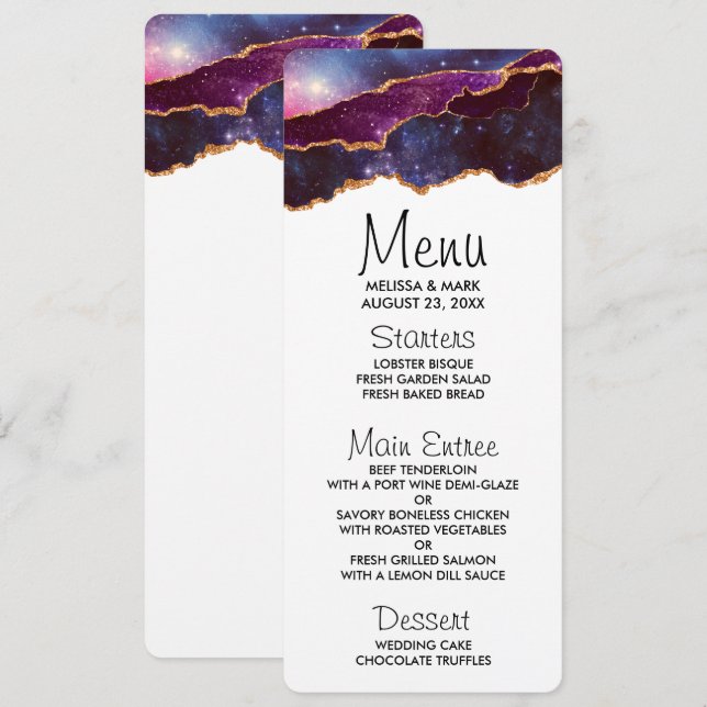 Blue & Purple Space & Stars Modern Agate Invitation (Front/Back)