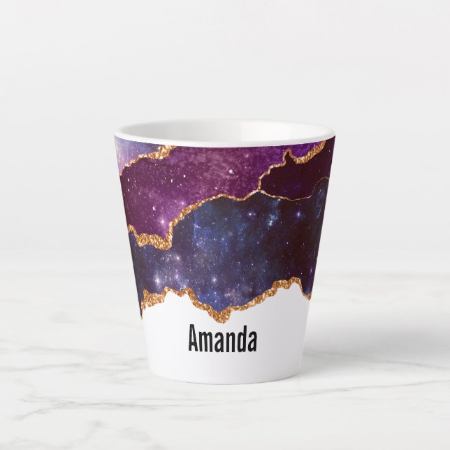 Blue & Purple Space & Stars Modern Agate Latte Mug (Front)