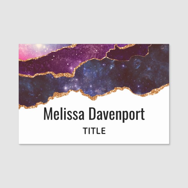 Blue & Purple Space & Stars Modern Agate Name Tag (Front)