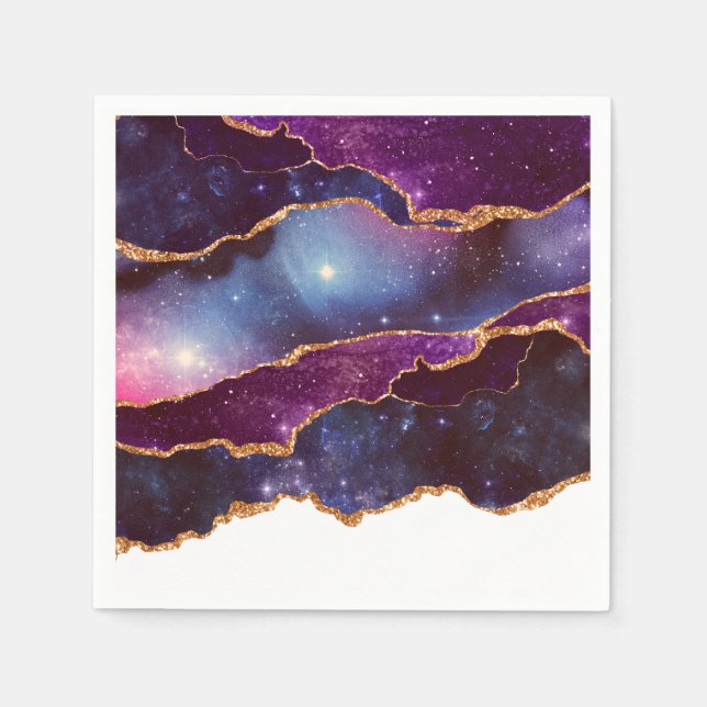 Blue & Purple Space & Stars Modern Agate Napkin (Front)