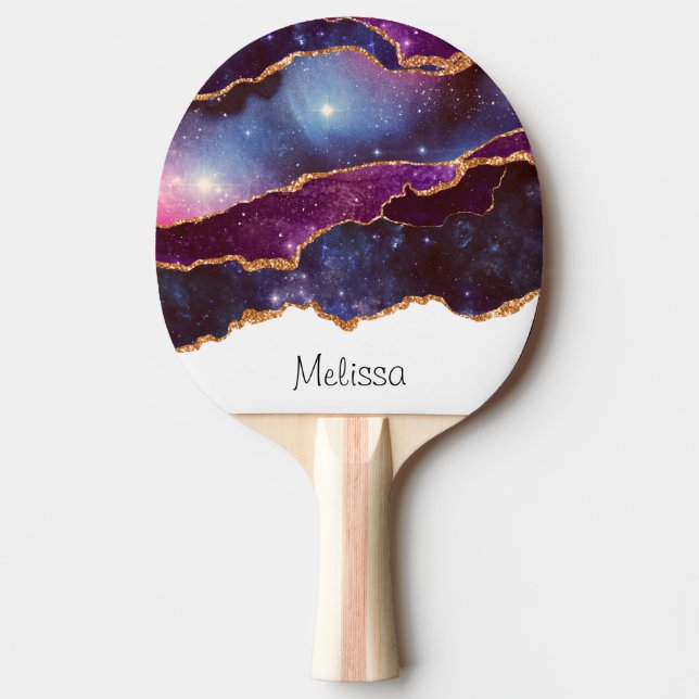 Blue & Purple Space & Stars Modern Agate Ping Pong Paddle (Front)