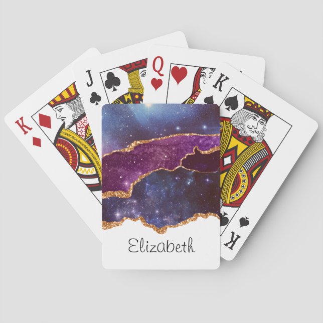 Blue & Purple Space & Stars Modern Agate Playing Cards (Back)
